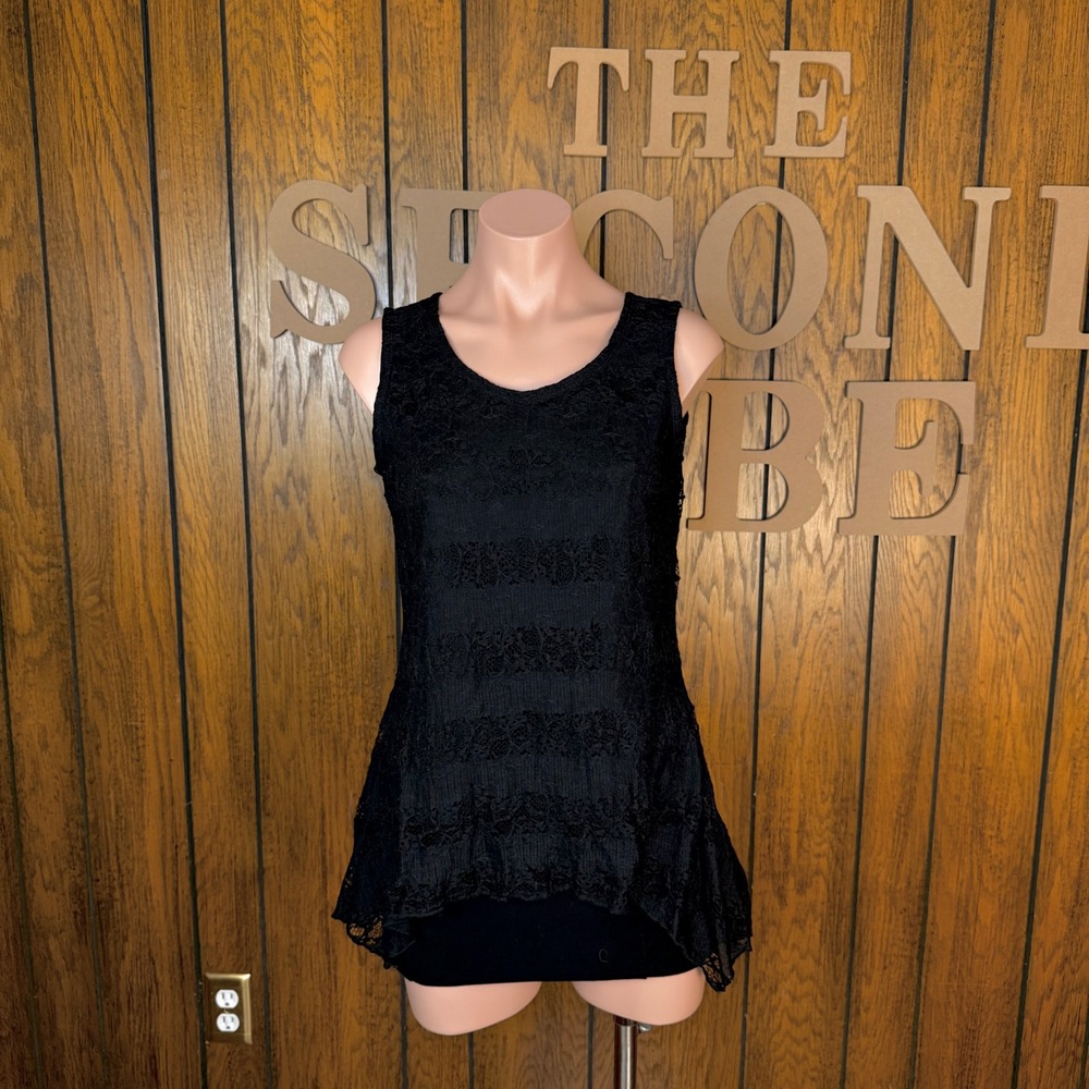 Shannon Ford New York Lace Top Women L Black Handkerchief Hem Goth Grunge Whimsy